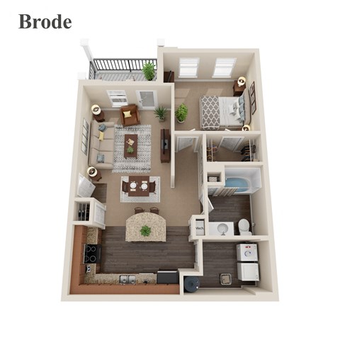 Floor plan for 1 bed, 1 bath, 767 sqft